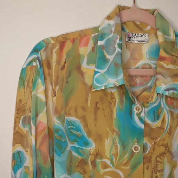 VINTAGE D'Allairds Psychedelic 70s Style Long Sleeve Button Up Approx XL - Picture 2 of 5